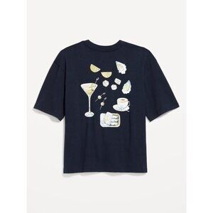 Old Navy Slow Sundays Social Club Cropped Graphic Tee Navy Blue Small